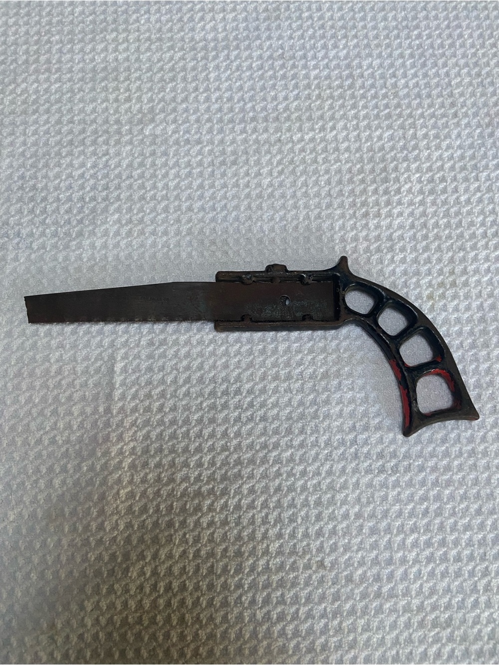Vintage Cast Iron Pistol Hand Saw - Black and Red